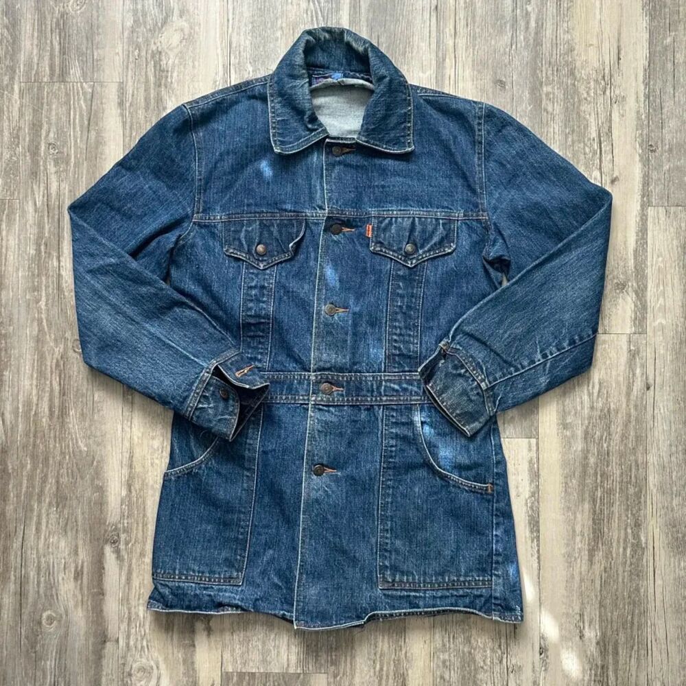 Vintage 70s Levi's Orange Tab Western Denim Trench Duster Jacket Size Medium